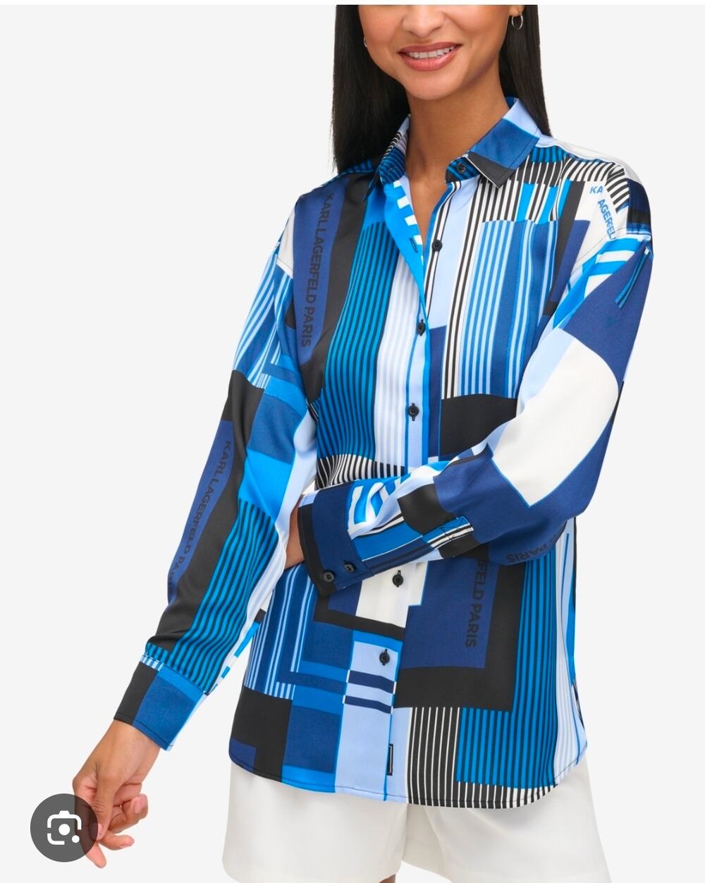 NWOT Karl Lagerfeld Women's Printed Long Sleeve Button Down Blouse Size M